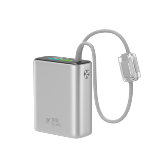 WiWU hliníková powerbanka s integrovanými kabely USB-C a Lightning T203ALF 10000mAh stříbrná