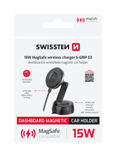 SWISSTEN S-Grip E3 – magnetický držák telefonu do auta s MagSafe a bezdrátovým nabíjením 15 W